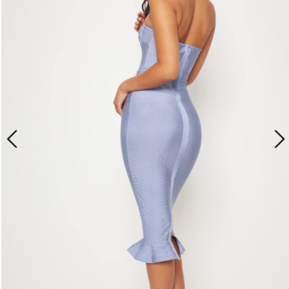 Prettylittlething dusty blue bandage frill hem dress sz US 6 NWT - Picture 2 of 6